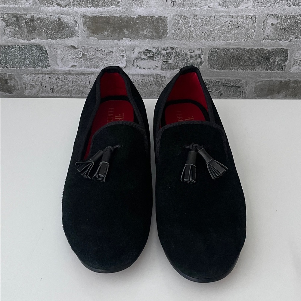 Ferucci Black Suede Slippers Tassel Loafer Size 12 Prom Wedding